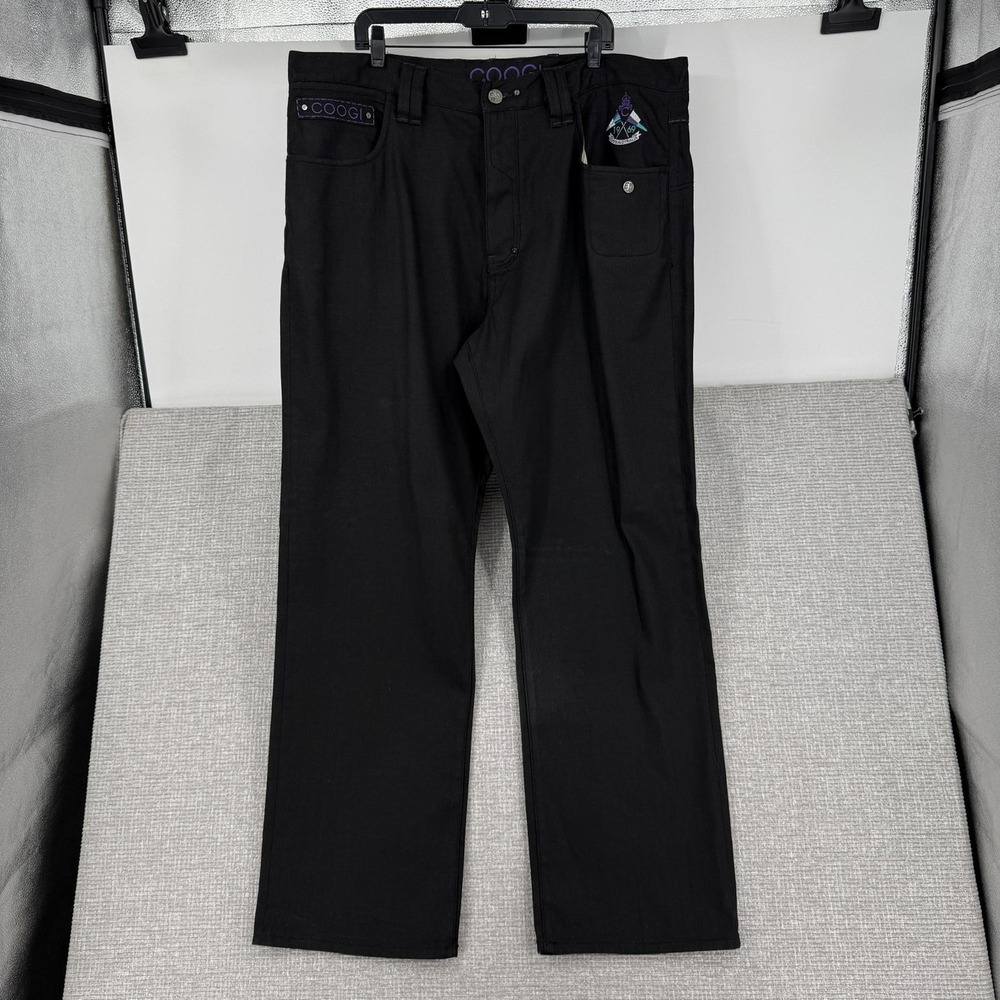 COOGI Jeans Mens‎ 42x35 Black Straight Dark Wash Cotton Baggy Embroidered